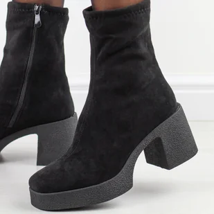 Czarne przejściowe botki damskie na obcasie S.Barski 739 - S.BARSKI - Botki damskie - miniaturka - grafika 1