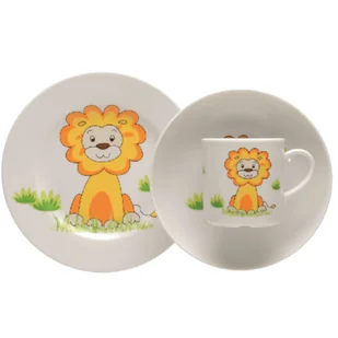 Zestaw porcelany dla dzieci 3 elementy: talerz + miska + kubek Lubiana Lew - Miski i półmiski - miniaturka - grafika 1