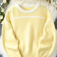 Swetry damskie - TEMU Żółty Sweter z Długim Rękawem dla Kobiet, Stylowy Top na Jesień i Zimę w Koreańskim Stylu - miniaturka - grafika 1