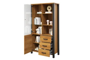 Witryna dwudrzwiowa z szufladami Olin 13 - dąb karmel / czarny supermat - Witryny - miniaturka - grafika 6