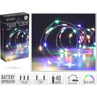 Drut srebrny 40 LED 195 cm multikolor - Oświetlenie świąteczne - miniaturka - grafika 1