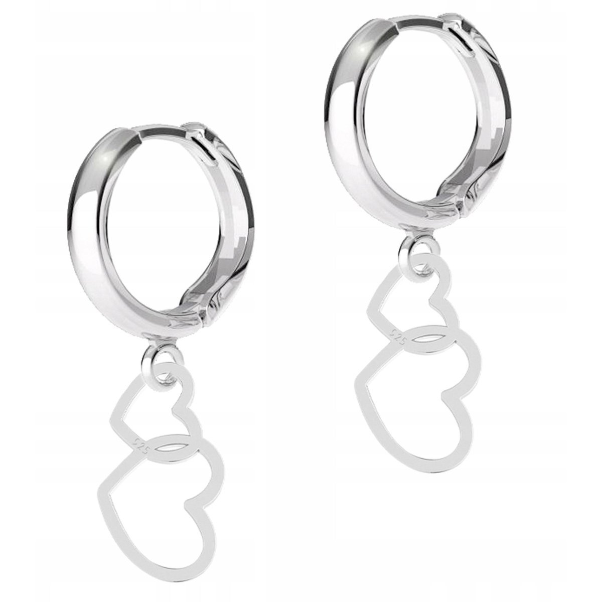 Kolczyki Srebrne Dwa Serca Serduszka Love Hearts Blaszki SREBRO 925