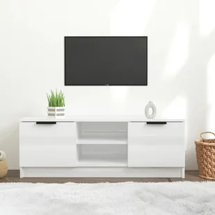 Szafka pod TV biały wysoki połysk 102x35x36,5 cm materiał drewnopochodny - Szafki RTV - miniaturka - grafika 1