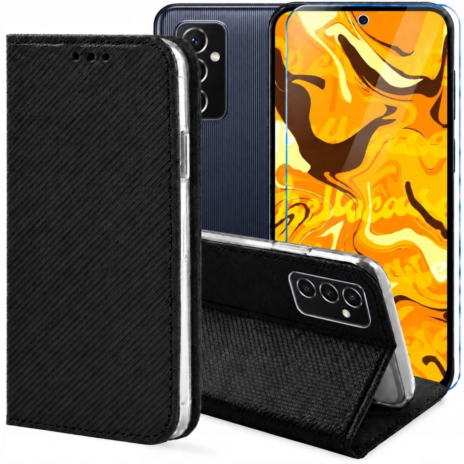 Hello Case Etui z Klapką Do Samsung Galaxy M52 5G Czarne, Zamykane, Kabura Szkło BNDL3363
