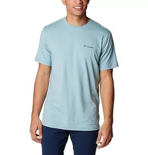 Koszulki męskie - Columbia Męski T-shirt Tech Trail z krótkim rękawem, niebieski (Steinblau), grafika z ukośnym wzorem, XXL, niebieski (Stone Blue), grafika z ukośnym wzorem, XXL - grafika 1
