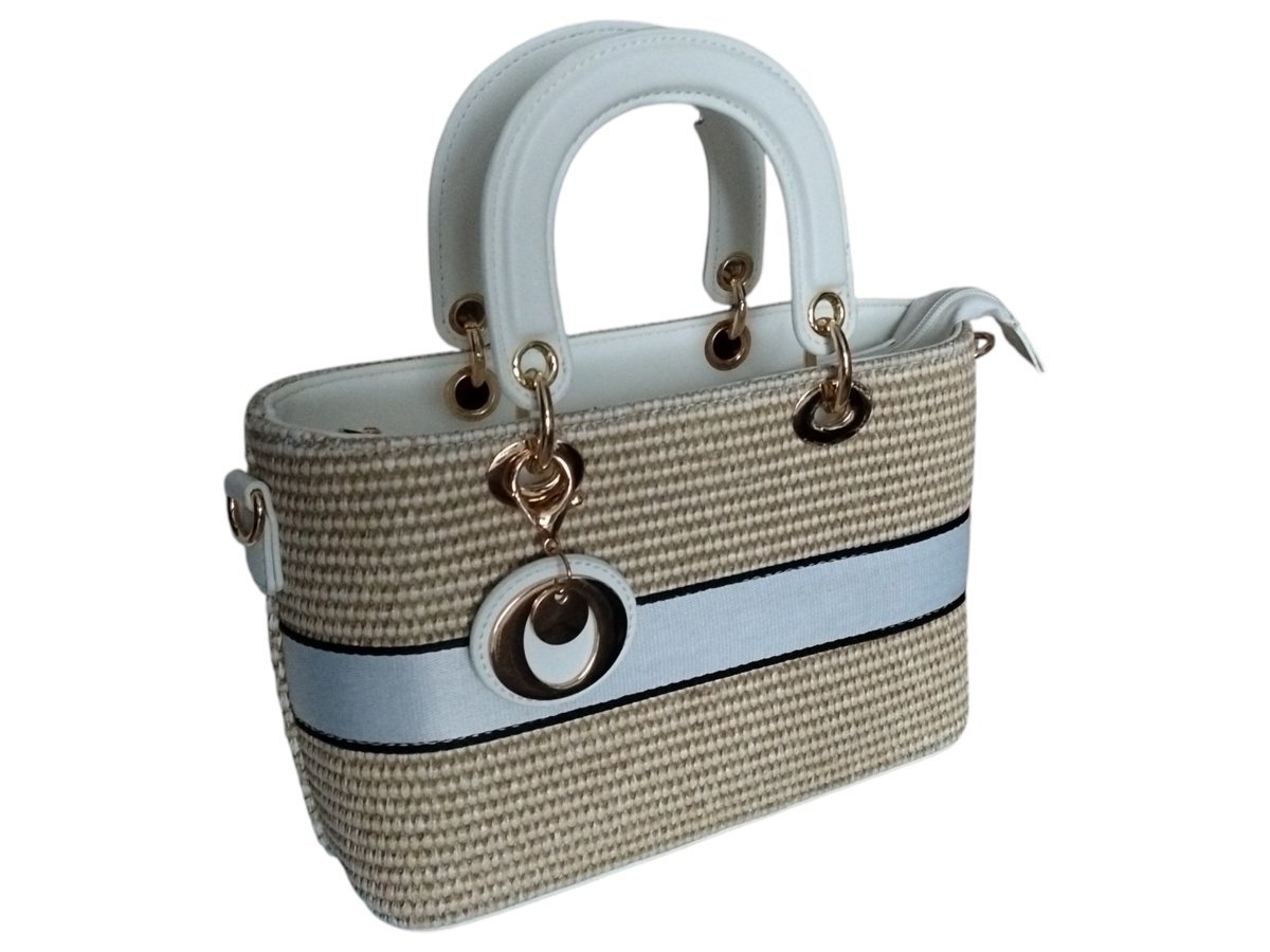 Torebka Damska, Mała Pleciona Listonoszka Na Ramię Z Eko-Skóry, Biały