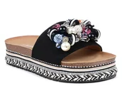 Klapki i japonki damskie - Klapki damskie na platformie na lato czarne z ozdobą S.Barski HY077-38 - miniaturka - grafika 1