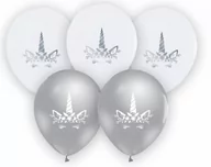 Urodziny dziecka - Balony Jednorożec Metaliczne, Srebrne I Białe, 5 Szt. - miniaturka - grafika 1