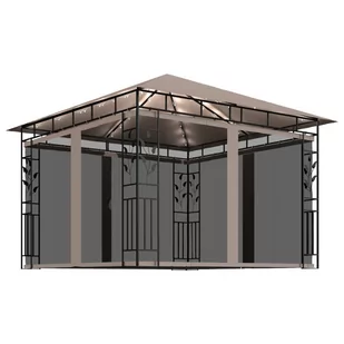 vidaXL Altana z moskitierą i sznurem lampek LED, 3x3x2,73 cm, taupe - Altany ogrodowe - miniaturka - grafika 1