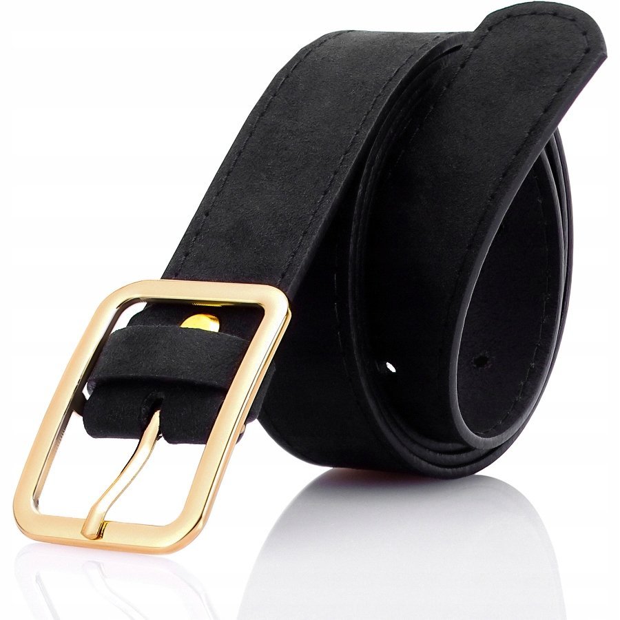 Damski Pasek do SPODNI GRACIO 130 cm Zamszowy CZARNY Dlugi Stylowy Skorzany