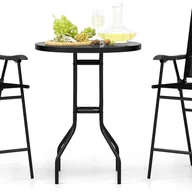 Meble ogrodowe - Stół bistro z 2 składanymi krzesłami i otworem na parasol, 3-częściowy zestaw stołków barowych, meble balkonowe, zestaw mebli ogrodowych, czarny - miniaturka - grafika 1