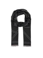 Apaszki i szaliki damskie - Calvin Klein Szal Emblem Repeat Lw Shawl W Fringes LV04F8074G Czarny - miniaturka - grafika 1