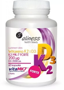 Medicaline Aliness Witamina K2 MK-7 FORTE 200mcg i D3 2000IU 60kaps - suplement diety - Witaminy i minerały - miniaturka - grafika 1