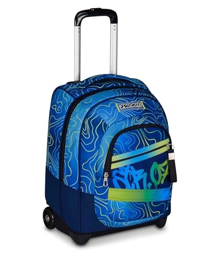 Seven Wózek szkolny stały, niebieski, 2 w 1, podwójne zastosowanie, wózek i plecak, plecak szkolny podróżny, chłopiec, Niebieska, Taglia unica, nowoczesny