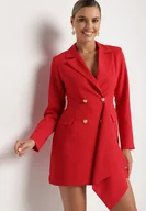 Sukienki - Czerwona Taliowana Sukienka o Kroju Marynarki z Mini Trenem Besista - miniaturka - grafika 1