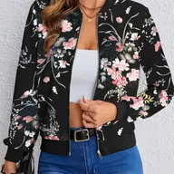 Kurtki damskie - TEMU Lekka Kurtka Damska - Kurtka Wierzchnia na Zamek z Geometrycznym Wzorem i Kołnierzem Baseballowym, Odpowiednia na Codzienne i Formalne Okazje na - miniaturka - grafika 1