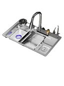 Zlewozmywaki - Zlewozmywak ze stali nierdzewnej, wzór wodospadu, duża pojedyncza komora, C9-68x45cm - miniaturka - grafika 1