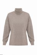 Swetry damskie - Prosty oversize sweter z długim rękawem i szeroką stójką beżowego koloru - miniaturka - grafika 1