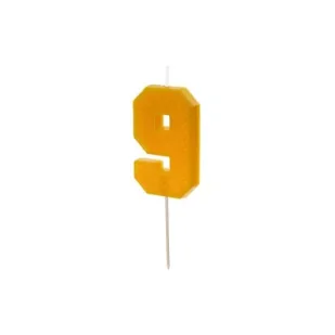 PartyDeco Świeczka urodzinowa 9 żółta 6cm - Urodziny dla dorosłych - miniaturka - grafika 1