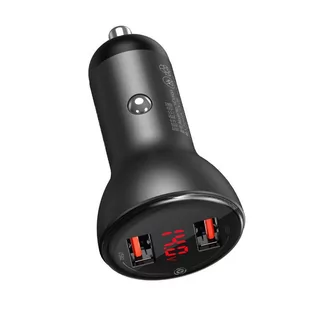 Baseus ładowarka samochodowa 2x USB 45 W 5 A Quick Charge 3.0 Huawei SCP z ekranem LCD szary (CCBX-B0G) - Ładowarki samochodowe - miniaturka - grafika 1