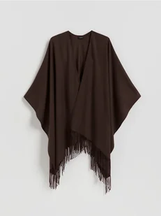 Reserved - Poncho z frędzlami - brązowy - Swetry damskie - miniaturka - grafika 1