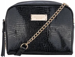 Torebka Damska Czarna Listonoszka Monnari Lakierowana Croco - Torebki damskie - miniaturka - grafika 1