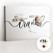 Tablice i flipcharty - Szkolna Tablica korkowa 60x40 cm, Kolorowe Pinezki, wzór Napis podróż - miniaturka - grafika 1