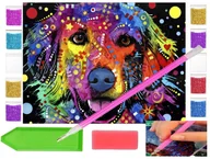 Zabawki kreatywne - Haft diamentowy KOLOROWY PIES 40x30 OBRAZ piesek duży zabawki kreatywne plastyczne - miniaturka - grafika 1