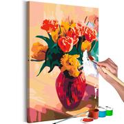 Malowanie po numerach - Obraz do samodzielnego malowania - Tulipany w czerwonej wazie (rozmiar 40x60) - miniaturka - grafika 1