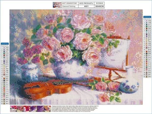 Haft Diamentowy, Obraz, Mozaika Diamentowa Diamond Painting, BUKIET KWIATÓW, SKRZYPCE 40x30cm - Rękodzieło - miniaturka - grafika 6