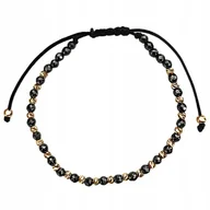 Bransoletki - Złota Bransoletka Damska 585 Kulki Na Czarnym Sznureczku Grafitowe Hematyty - miniaturka - grafika 1