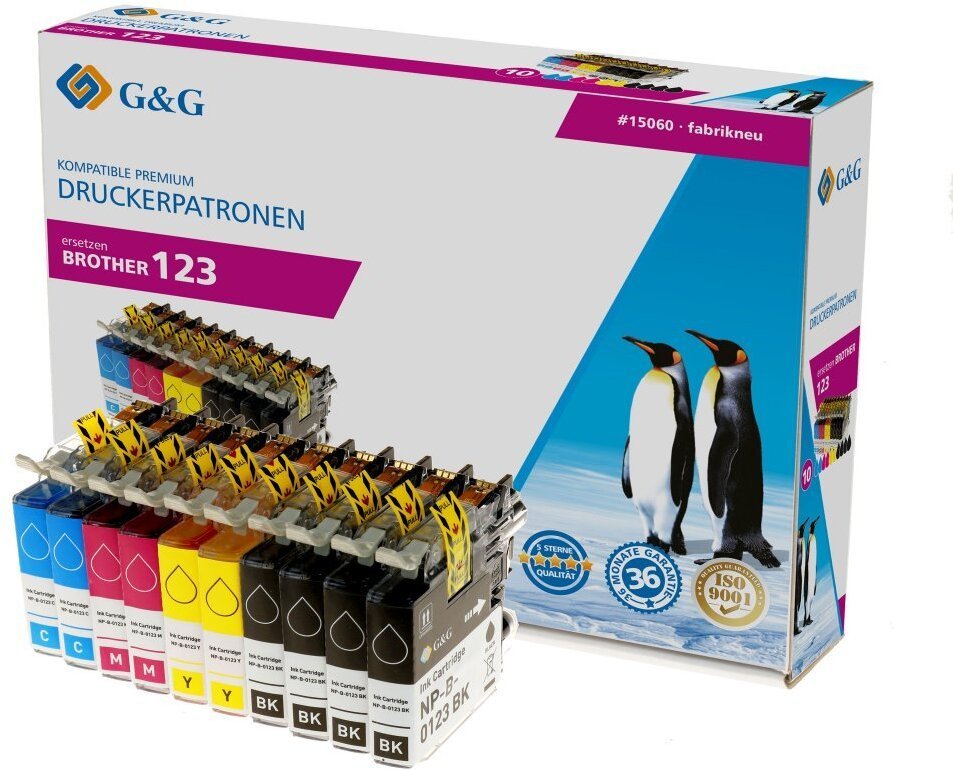 Tusz G&G Patrone Brother LC-123 XL- zestaw 10 4x Czarny, 2x Cyjan, Magenta, Żółty 15060