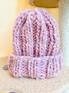 Gruba wełniana czapka konfetti pudrowy róż handmade - Czapki damskie Gruba wełniana czapka konfetti pudrowy róż handmade - Czapki damskie - miniaturka - grafika 1