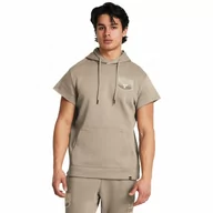 Koszulki sportowe męskie - Męska bluza treningowa nierozpinana z krótkim rękawem Under Armour Project Rock Q1 SS Ess Fleece Hdy - beżowa - UNDER ARMOUR - miniaturka - grafika 1