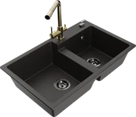 Zlewozmywaki z baterią - Mexen Tomas zlewozmywak granitowy 2-komorowy z baterią kuchenną Duero, czarny/złoty metalik - 6516-75-671600-50-B - miniaturka - grafika 1