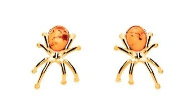 ankabizuteria.pl Kolczyki srebrne pozłacane PAJĄKI z bursztynem