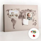 Tablice i flipcharty - Szkolna Tablica korkowa 60x40 cm, Kolorowe Pinezki, wzór Akwarela mapa świata - miniaturka - grafika 1