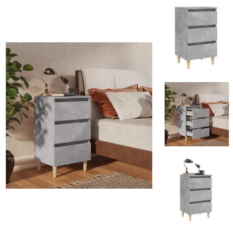 vidaXL Szafka nocna z nogami z litego drewna betonowa szara 40x35x69 cm - Szafki nocne