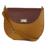 Torebki damskie - Włoska skórzana listonoszka podkówka Vera Pelle , pojemna złote okucia Camel z Brązem VPP38CM - miniaturka - grafika 1