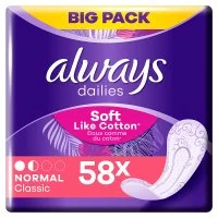 Always Dailies Classic Soft Like Cotton Normal Wkładki higieniczne, 58 szt. - Wkładki higieniczne - miniaturka - grafika 2