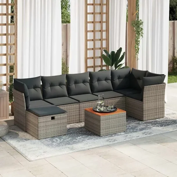 Zestaw mebli ogrodowych szary rattan PE z poduszkami 62 x 62 x 69 cm