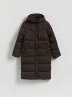 Kurtki damskie - Reserved - Długa kurtka z kapturem - ciemnobrązowy - miniaturka - grafika 1