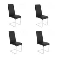 Krzesła - Pakiet 4 krzeseł tapicerowanych czarną sztuczną skórą z owalną rurową nogą w chromowanym wykończeniu, wymiary 46x54x110 cm - miniaturka - grafika 1