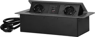 Gniazdka elektryczne - Orno Gniazdo meblowe wpuszczane w blat z płaskim frezowanym rantem, ładowarką USB i przewodem 1,5m, 2x2P+Z Schuko, 2xUSB typ A+C; 3,6A, grafitowe - miniaturka - grafika 1