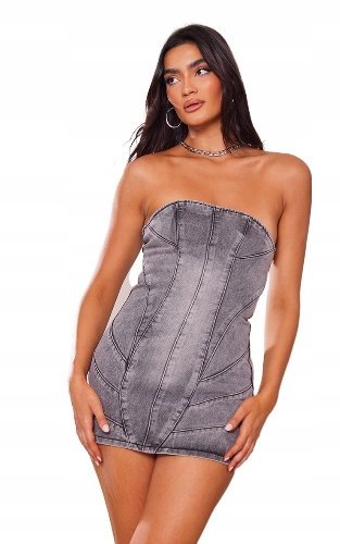 PRETTYLITTLETHING SUKIENKA JEANSOWA SZARA 36 M6O