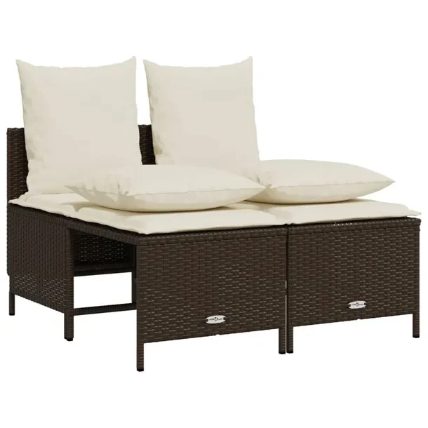 Zestaw Wypoczynkowy z Rattanu PE, Brązowy, Sofa: 52x48x61,5 cm, Podnóżek