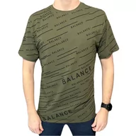 Koszulki męskie - T-shirt męski khaki okrągły dekolt napis czarny balance M - miniaturka - grafika 1