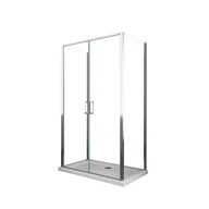 Kabiny prysznicowe - Kabina prysznicowa: drzwi wahadłowe typu saloon + 2 ścianki stałe, szkło 6 mm, chrom, bez brodzika, ścianki stałe 67,5-70 + drzwi saloon 72-75 - miniaturka - grafika 1