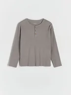 Bluzki dla chłopców - Reserved - Strukturalny longsleeve henley - ciemnoszary - miniaturka - grafika 1