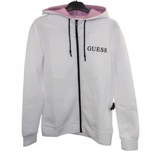 GUESS BLUZA Z KAPUTREM DAMSKA LOGO BIAŁA DŁUGI RĘKAW S WŁI - Bluzy damskie - miniaturka - grafika 1